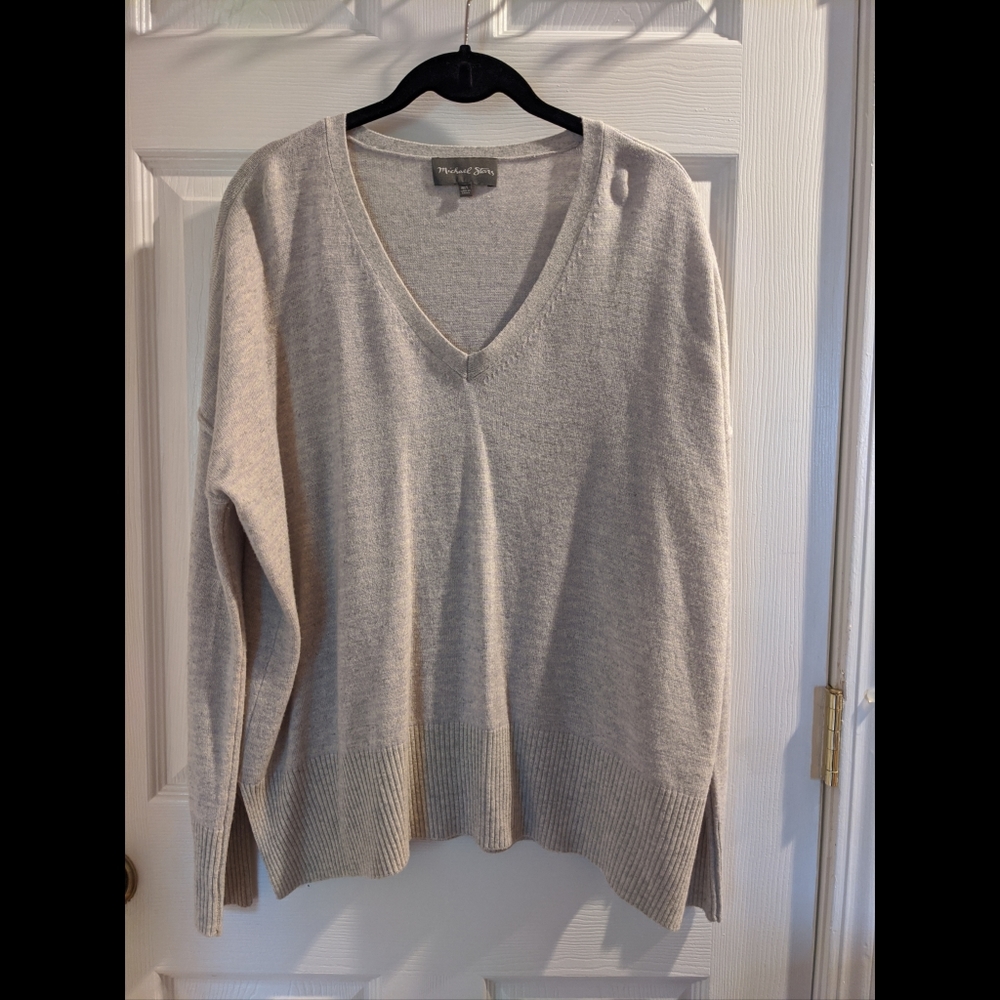 EUC Michael Stars Light Gray Lilac Stripe Sweater